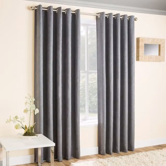 Enhanced Living Vogue Thermal Dimout Eyelet Curtains, Grey and Silver, 2 Panels, Width: 274 cm, Height: 229 cm