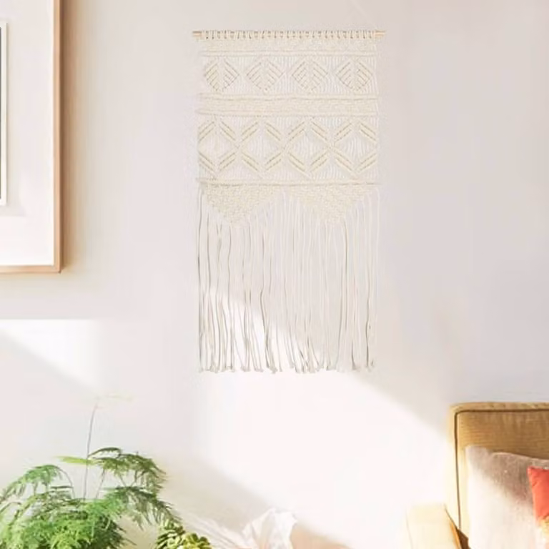 Berkfield Home Boho Geometric Macrame Wall Hanging in Beige or White, W: 40 cm, H: 80 cm