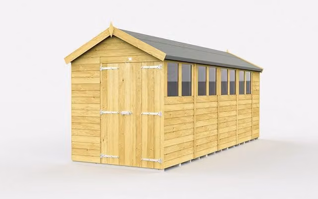Buttercup Farm Brown Apex Wooden Shed with Double Doors and Windows, L560 x W214 x H217 cm