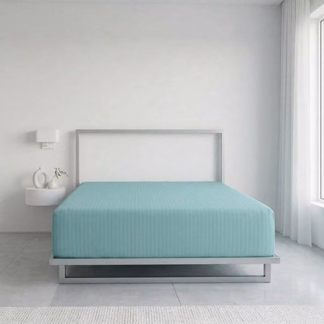 Snug City Luxury Mako Satin Stripe T250 Cotton Rich Extra Deep 30cm Fitted Sheet in Aqua, Size: Super King (200x200 cm)