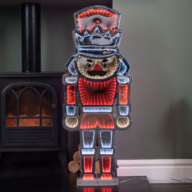 Samuel Alexander 87cm LED Infinity Standing Christmas Nutcracker Decoration with Metal Base in Red and White