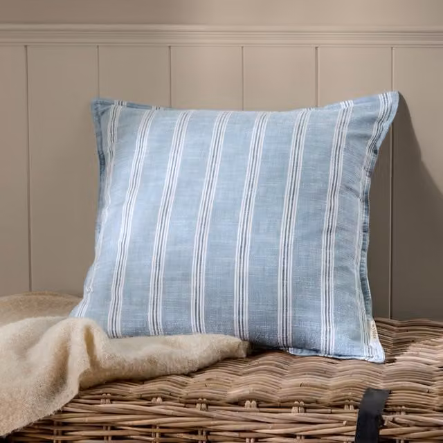 Make It A Home Abersoch Nautical Striped Square Cotton and Polyester Cushion in Blue