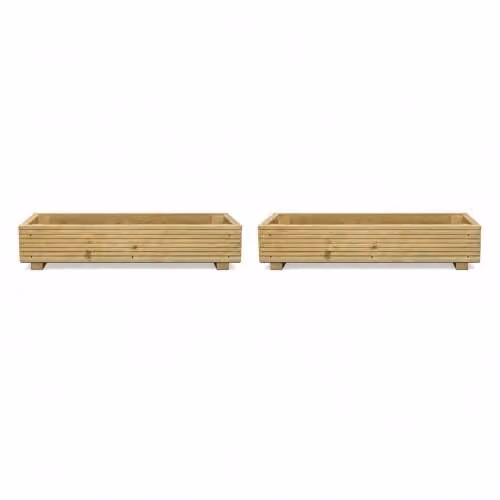 Set of 2 Planter Potters Brown Wooden Trough Planters for Ornamental, Herb or Vegetable Gardens