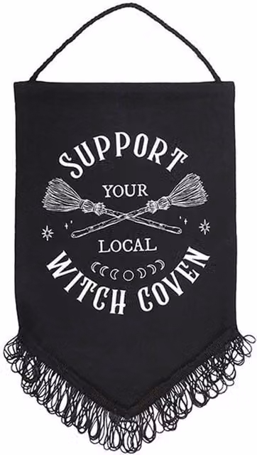 Something Different Support Your Local Witch Coven Fabric Hanging Banner in Black, W: 35.5 cm, H: 21.0 cm