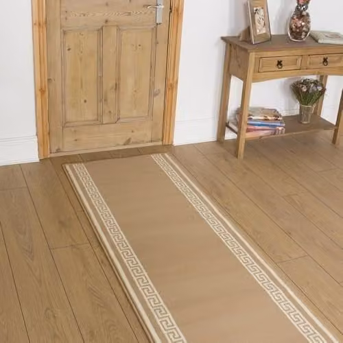runrug Beige Key Hallway Runner Rug, Stain-Resistant and UV-Resistant Polypropylene Carpet, W: 60 cm, L: 420 cm