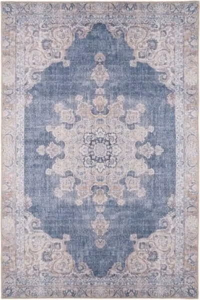 Kukoon Vintage Medallion Low Pile Rug in Denim Blue, Non-Slip and Washable, W/D/H: 120 x 170 cm