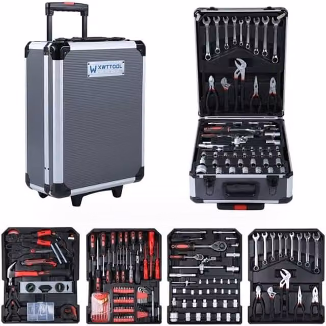 London Boutique 800-Piece Steel Mechanics Tool Kit Trolley with Wheels and Sockets, Wrenches, Screwdrivers and Pliers in Grey