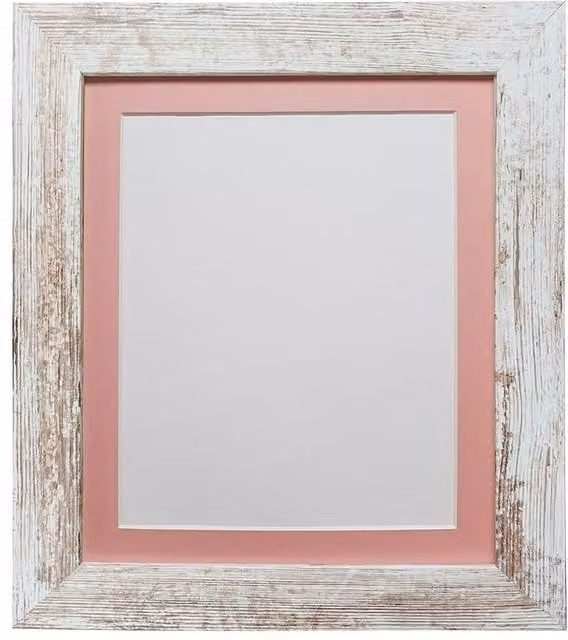 Frames & Mirrors 4U Metro Rectangular Picture Frame in Distressed White with Pink Mount for 45 x 30 cm Images