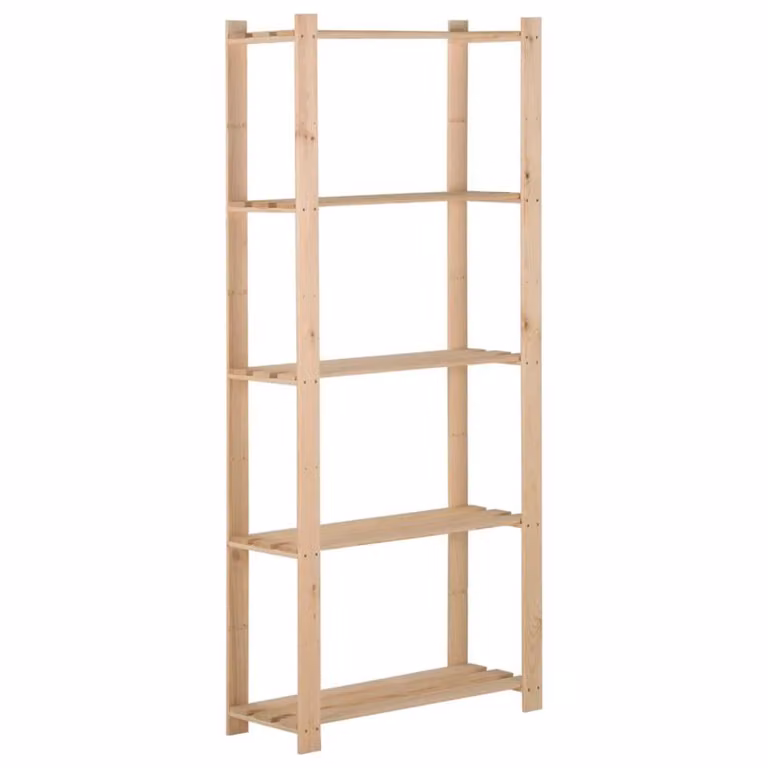Berkfield Home 5-Tier Solid Pinewood Storage Rack, Light Brown, W: 80 cm, D: 28.5 cm, H: 170 cm