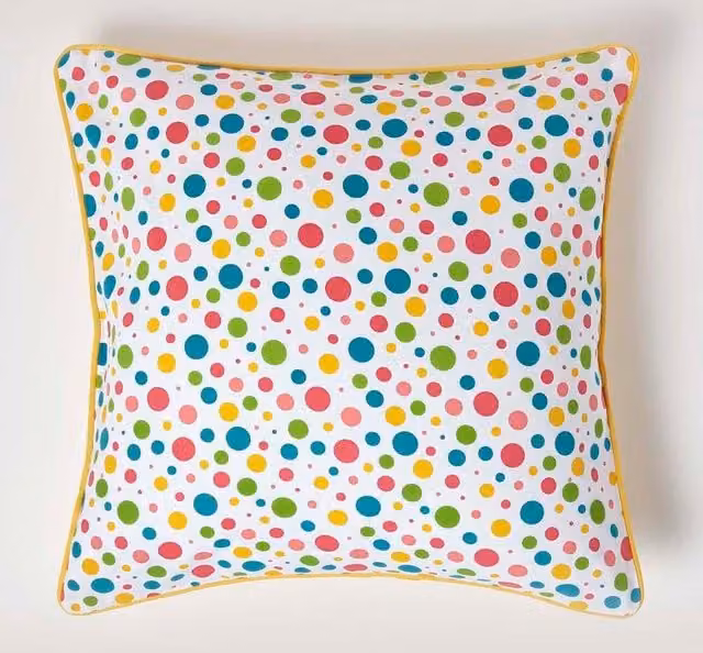 Homescapes Multicolour Polka Dot Cotton Square Cushion Cover, W/D/H: 45 x 45 x 45 cm