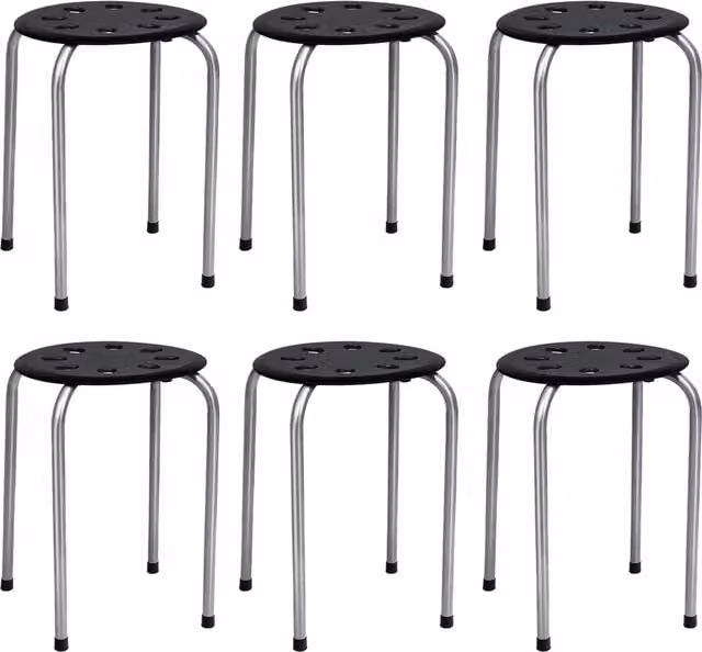 COSTWAY Stackable Backless Stools in Grey and Black with Metal Frame