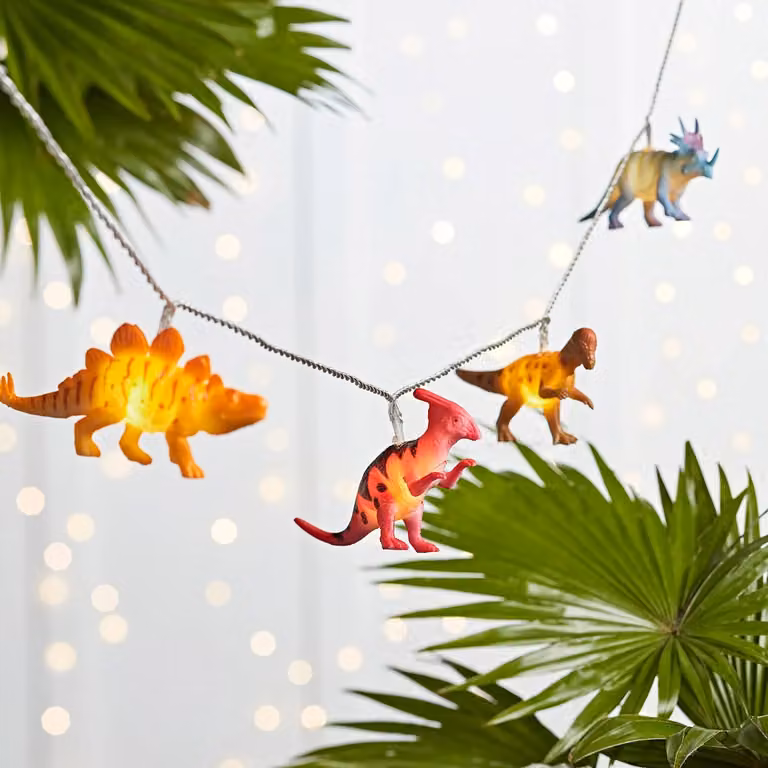 Lights4fun Dinosaur Battery Operated LED Fairy String Lights with Timer, Warm White