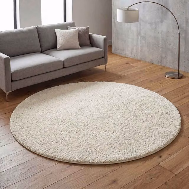 Desire Rugs Plain Modern Machine Woven Shaggy Area Rug, Beige/White, W/D: 120 x 120 cm