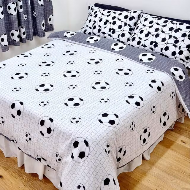 My Home Reversible Graphic Childrens Football Duvet Cover Set, White and Grey, 140 x 200 cm