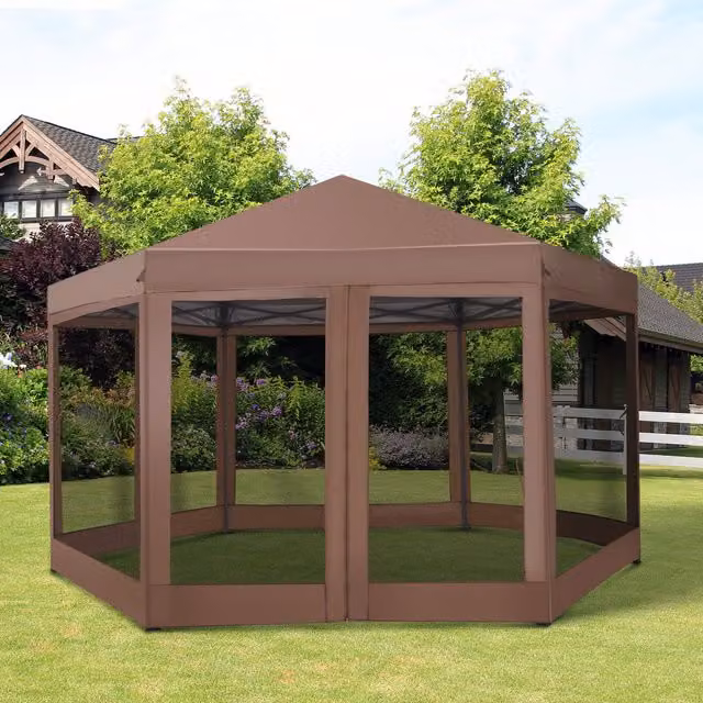Outsunny Brown Metal Garden Gazebo Tent 4 x 4 m