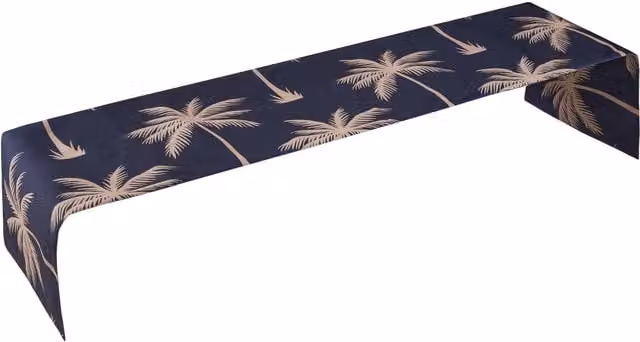 Luxury Living Palm Water Repellent Polyester Table Runner in Blue and Beige, W/D/H: 183 x 36 x 36 cm