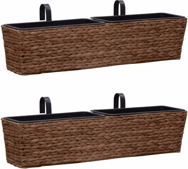 Berkfield Home Garden Brown Water Hyacinth Window Box Planters, 2 Pack