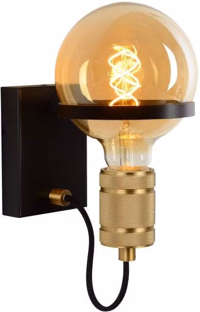 Lucide Ottelien Modern Dimmable Indoor Wall Light in Black with Transparent Glass Sphere