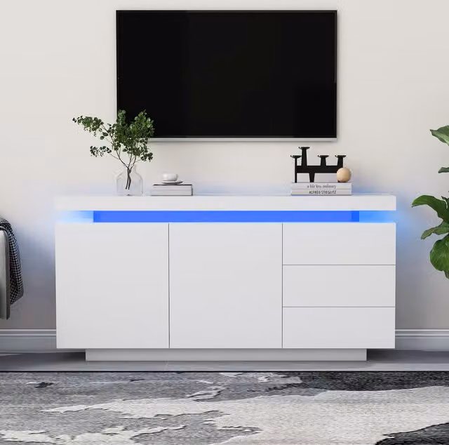 Tokpiedi Modern Glossy White Sideboard with Integrated LED Lighting