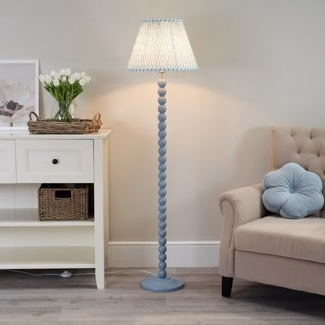 ValueLights Bobbins Floor Lamp with Fabric Tapered Pleated Shade and LED Bulb in Green