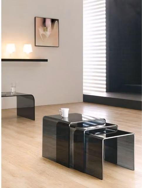 Thats Furniture Milan Nest of 3 Black Side Tables with Chamfered Glass Tops