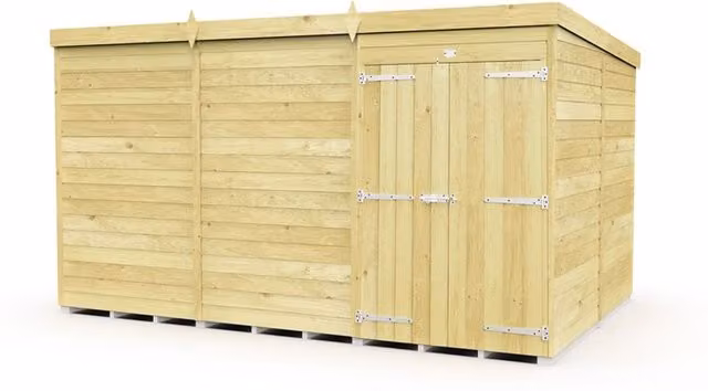 Buttercup Farm Brown Pent Shed with Double Doors and No Window, W358 x D231 x H201 cm