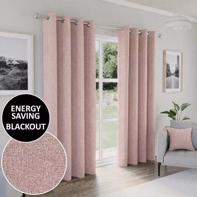 Enhanced Living Austin Blackout Eyelet Curtains in Pink, W: 137 cm, H: 117 cm