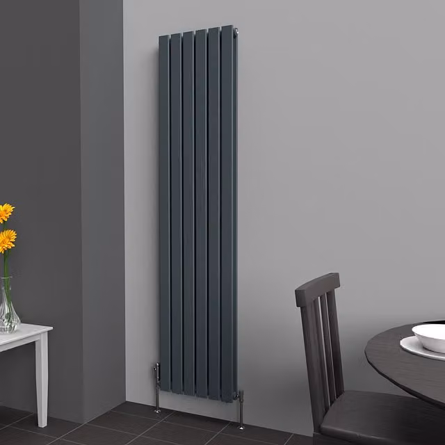 Lux Heat Flat Coloured Vertical Double Radiator, Slate Grey, H 180 cm x W 42 cm