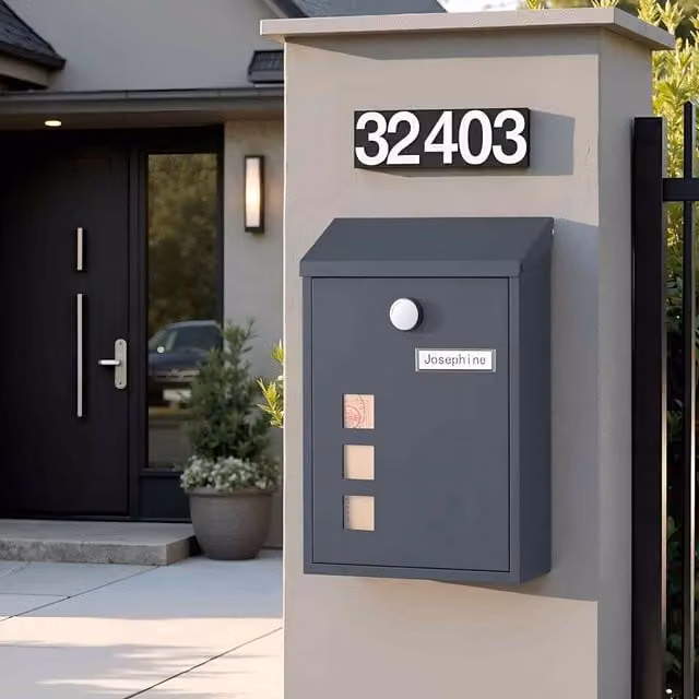 The Bazaarist Wall Mounted Steel Letterbox with Window Nameplate and Lock, Grey, H: 31.8 cm x W: 21.8 cm x D: 9.0 cm