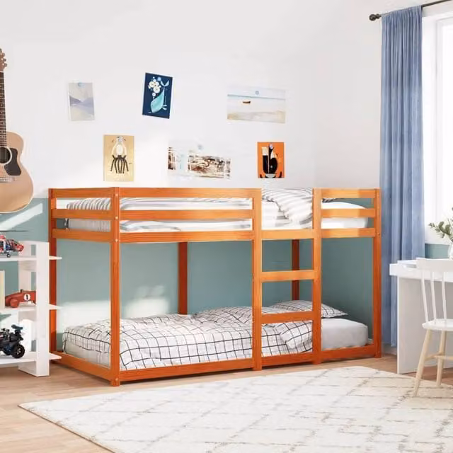 Berkfield Home Single Solid Wood Pine Bunk Bed in Wax Brown, W/D/H: 90 x 190 cm