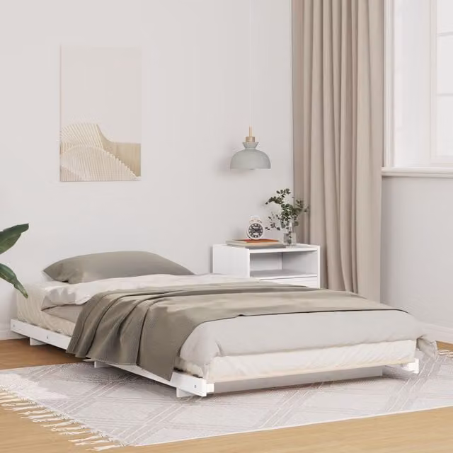 Berkfield Home White Scandinavian Floor Bed Frame in Solid Lacquered Pine Wood, W: 100 cm, D: 200 cm