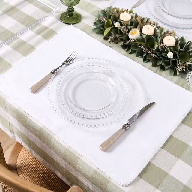 Dibor Set of 4 White Cotton Rectangular Dining Table Placemats, W: 40 cm x D: 40 cm