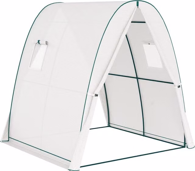 Outsunny White Hoop House Greenhouse with Sandbags, Walk-In Tunnel Growing Aid with 2 Doors and Screen Windows, W/D/H: 180 x 180 x 200 cm
