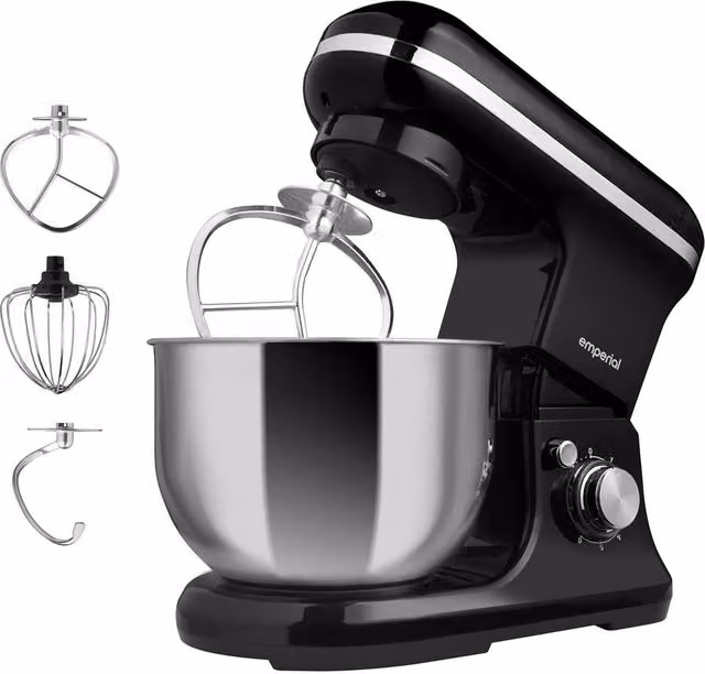 Emperial 5L Stand Mixer in Black with 6 Speeds, Dough Hook, Whisk and Beater
