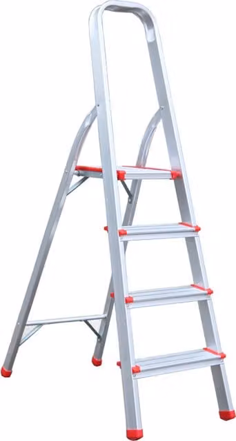 TUFFMATE 4-Tread Aluminium Step Ladder with Grab Handle, Silver