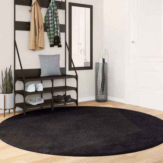 Berkfield Home HUARTE Round Black Short Pile Washable Soft Rug, Diameter: 200 cm