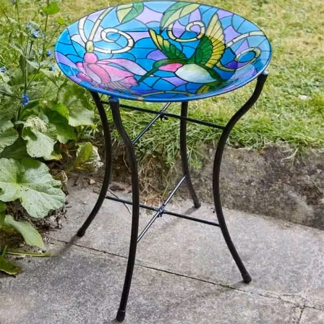 Garden Mile Round Hummingbird Bird Bath Table in Multicolour (Blue, Green, Pink, Yellow)