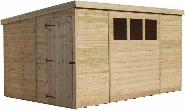 Empire Sheds Empire 2500 8x8 Pent Wood Garden Shed with Single Door and 3 Windows, Green