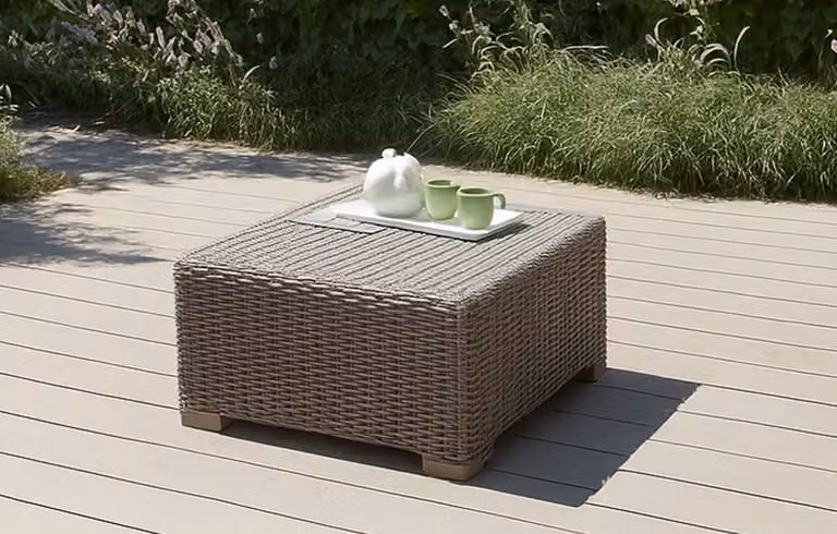 Keter California Square Rattan Coffee Table in Beige and Brown, W/D: 68 x 68 cm