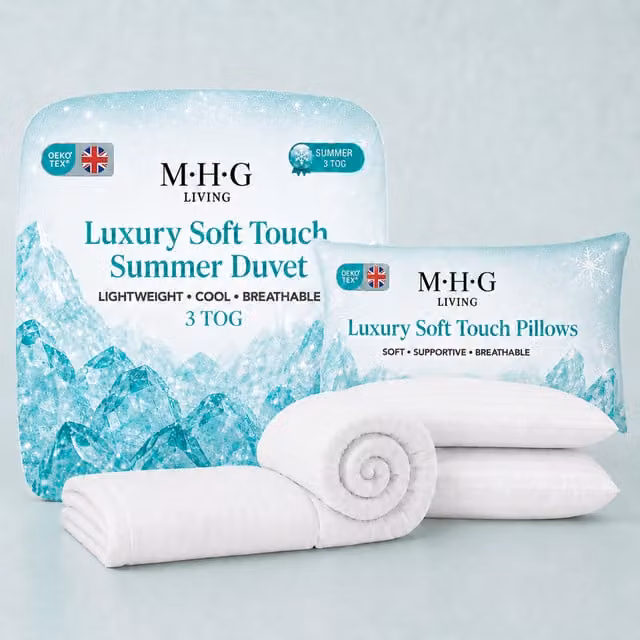 MHG Living 4.5 Tog Summer Duvet and 2 Pillow Set, White, W/D/H: 200 x 200 x 200 cm