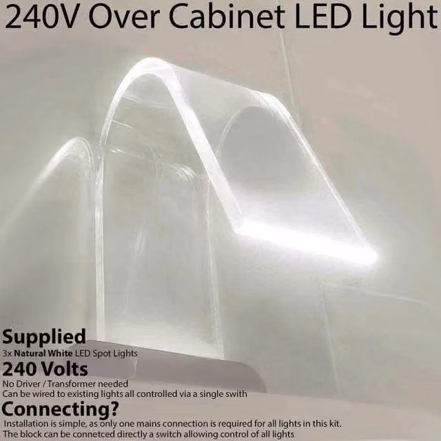 Loops 3x Over Cabinet LED Kit in Natural White with Curved Glass for Bathroom and Makeup Lighting
