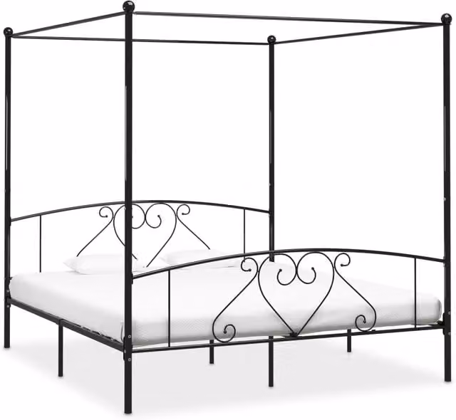 Berkfield Home Black Metal Canopy Bed Frame, Super King Size 180 x 200 cm