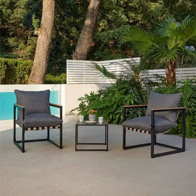 Alhambra Balcony Garden Furniture Set in Dark Grey with Upholstered Armchair, Coffee Table and Cushions
