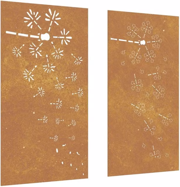 Berkfield Home Garden Brown Corten Steel Floral Wall Decorations, 2 Piece, H 105 cm x W 55 cm