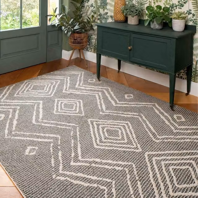 The Rug House Diamond Moroccan Berber Area Rug, Grey, W: 170 cm, D: 120 cm