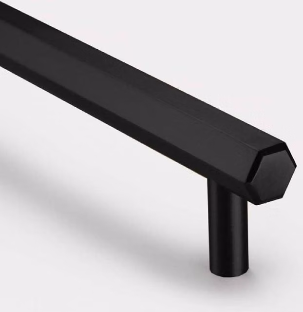 Pushka Home Solid Brass Hexagonal Bar Handle in Matt Black, Hole Centre 160mm