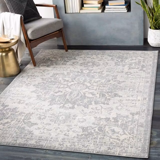 Livabliss Monaco Vintage Grey and Ivory Cream Traditional Boho Rug, W: 80 cm, L: 220 cm