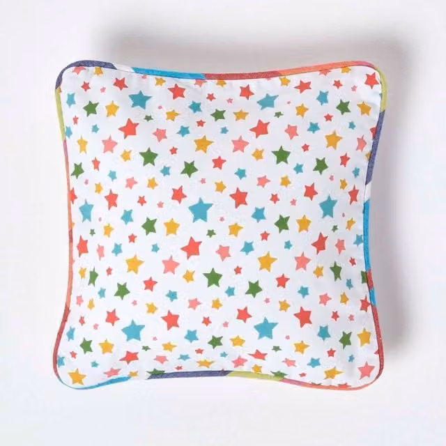 Homescapes Multicolour Stars Cotton Square Cushion Cover, W/D/H: 30 x 30 x 30 cm