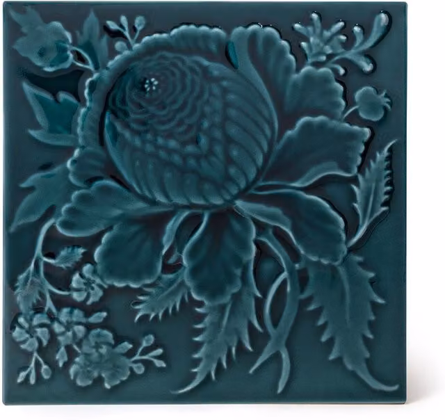 House of Hackney Artemis Rose Euphorbia Glazed Floral Relief Sample Tile in Green