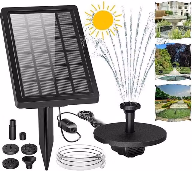 EONLION Solar Panel Powered Water Feature Pump in Black, Diameter: 100 cm